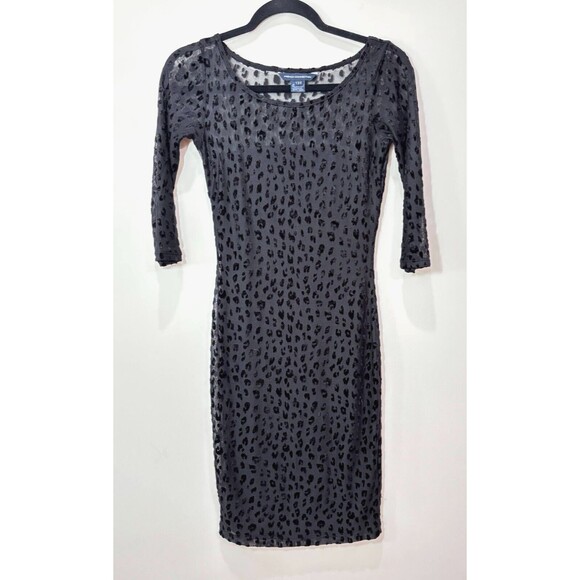 French Connection Black Leopard Print Dress 0 Sheer Velvet Burnout Bodycon Sexy - Picture 1 of 10